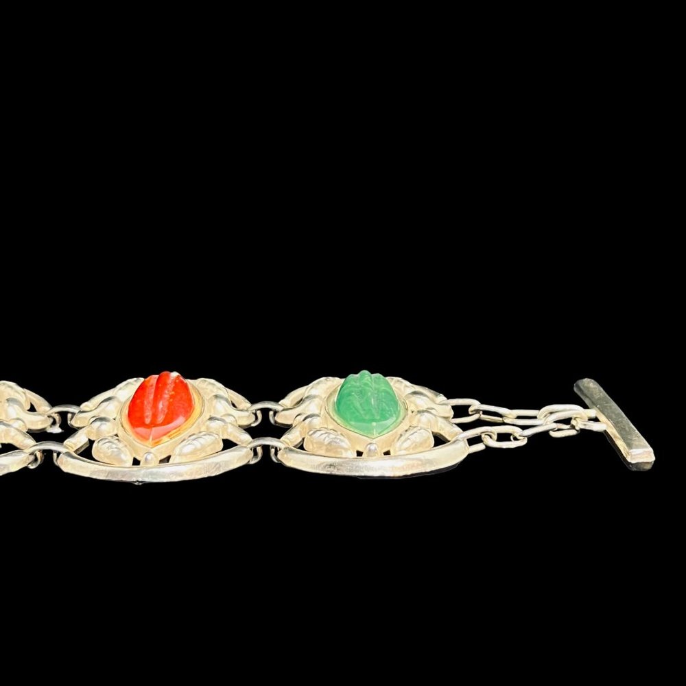 Chunky Gold Tone, Orange And Green Bracelet (4799) - Picture 10 of 10